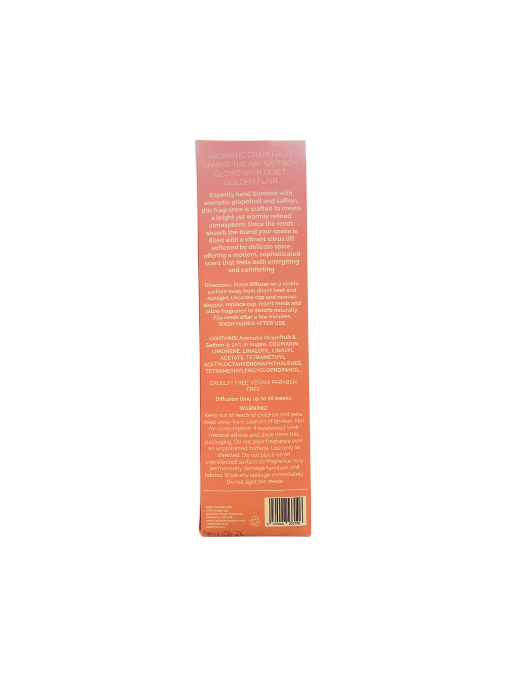 Aromatic Grapefruit & Saffron Scented Diffuser | 100ml